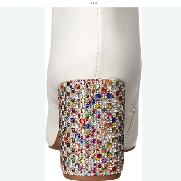 SOLD Betsey Johnson Kassie (White Smooth) Women's Boots Rhinestone Heel - Picture 5 of 12